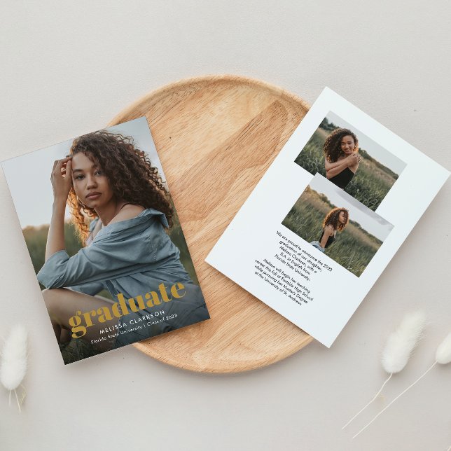 Faire-part Découper le script moderne | Trois photos Graduati (Créateur téléchargé)