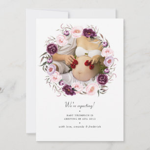 Faire-part Deep Velvet et rose poudré floral Photo Grossesse