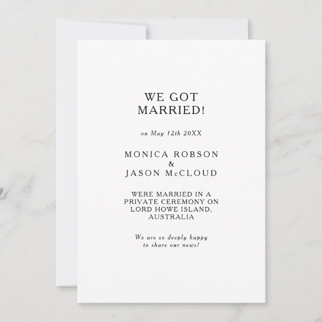 Faire-part d'Elopement minimaliste classique (Devant)