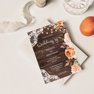 Faire-part dentelle en bois avec fleurs en teinte 