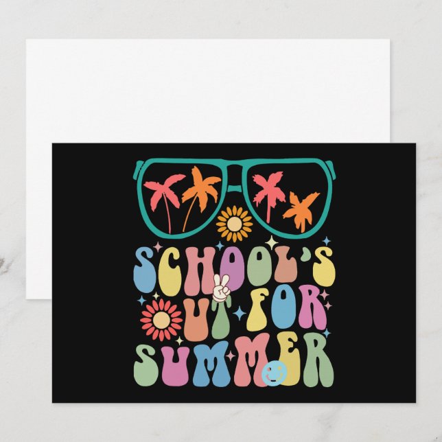 Faire-part Dernier Jour D'école Groovy L'école Est Finie Pour (Devant / Derrière)