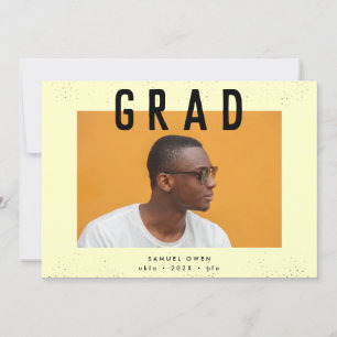 Faire-part Designer Black Yellow Text Moderne Deux Photo Grad