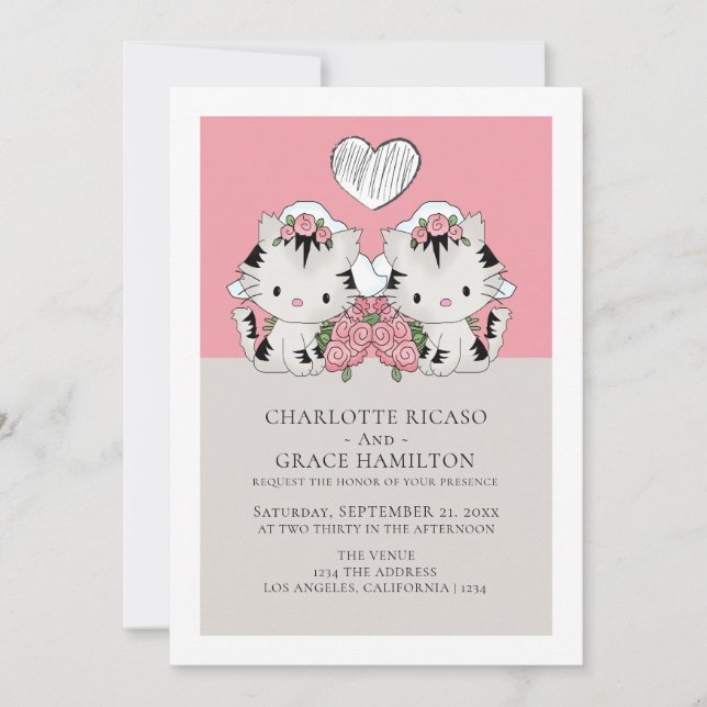 Faire-part Deux mariées Chat thème gay Mariage (Devant)