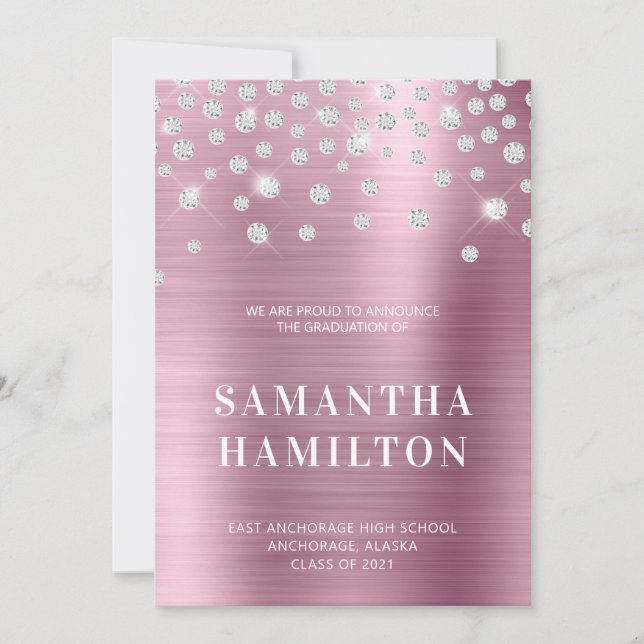 Faire-part Diagramme diamant Confetti Pink Ombre Foil Graduat (Devant)