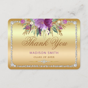 Faire-part Diamants de fleurs Graduation Merci Or