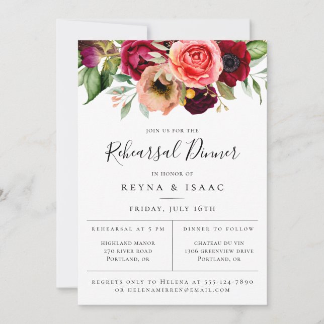 Faire-part Dîner de répétition des fleurs de Bohême (Devant)