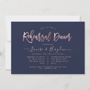Faire-part Dîner de répétition élégant, Rose Gold+Navy Blue