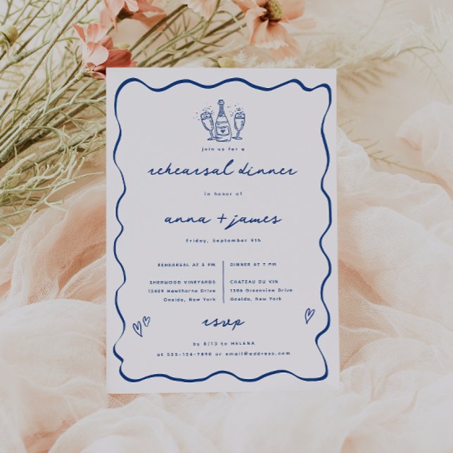 Faire-part Dîner de répétition Whimsical Blue Doodle (Créateur téléchargé)