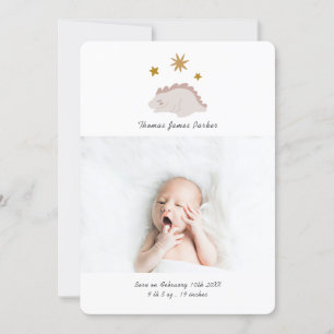 Faire-part Dinosaure rose mignonne Fille Bébé Photo naissance