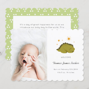 Faire-part Dinosaure Vert mignon Naissance du bébé