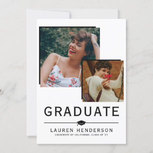 Faire-part Diplômé contemporain Photo Collage Graduation