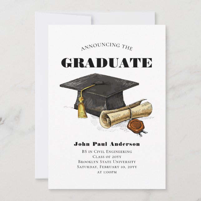 Faire-part Diplôme de Casquette d'études supérieures moderne (Devant)