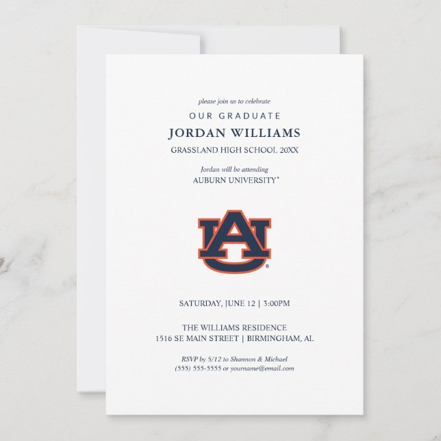 Faire-part Diplôme de l'Université d'Auburn | Auburn Tigers (Devant)