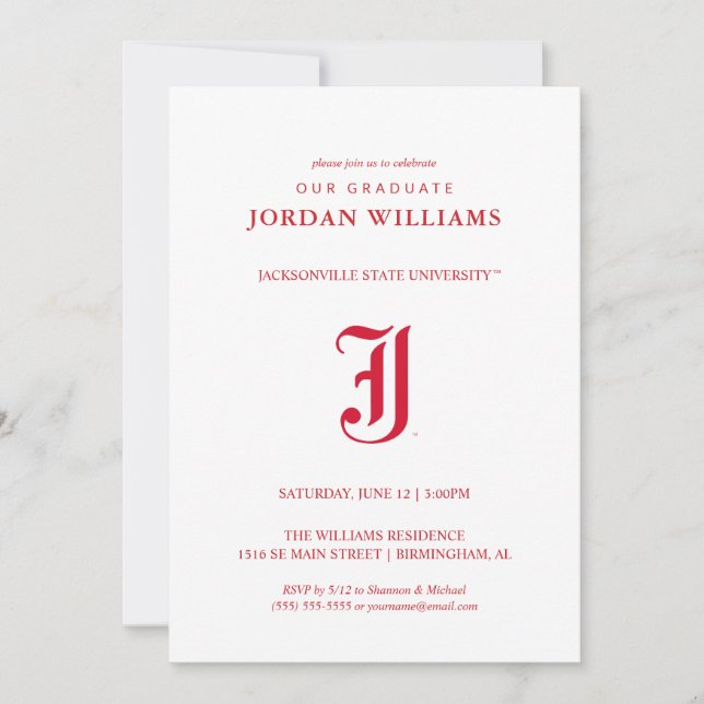 Faire-part Diplômé de l'Université d'État de Jacksonville (Devant)