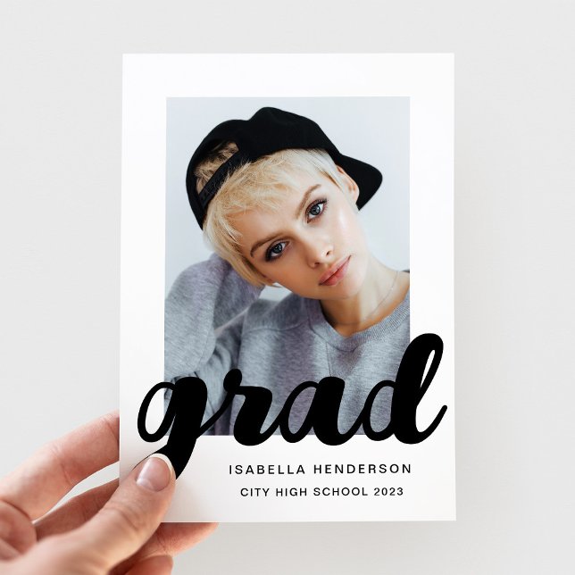 Faire-part Diplôme de script photo moderne (Modern Photo Script Graduation Announcement)