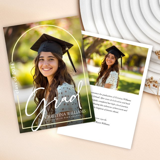 Faire-part Diplôme d'études supérieures tendance Script photo (Trendy Elegant Graduate Script Photo Graduation Announcement)