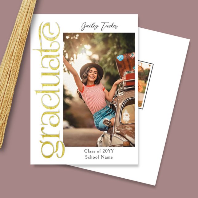 Faire-part Diplômé d'or moderne 2-Photo Collage Graduate (Créateur téléchargé)