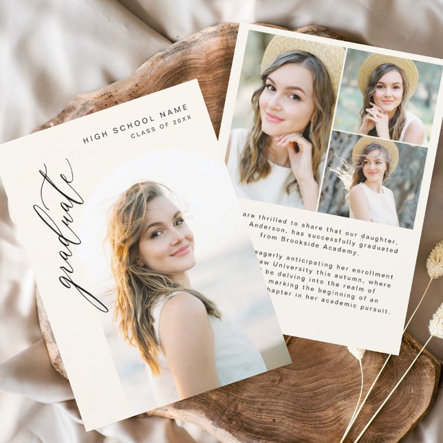 Faire-part Diplômé en arc neutre Diplôme en photo simple (Créateur téléchargé)