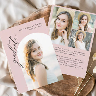 Faire-part Diplômé en Arc rose moderne Diplôme en Photo simpl