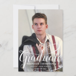 Faire-part Diplôme en blanc Script Typographie Photo Grey
