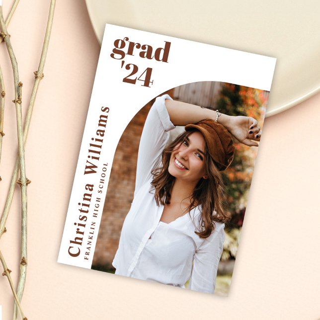 Faire-part Diplômé Moderne Élégant Neutre Photo Graduation (Modern Elegant Neutral Arch Photo Graduation Announcement)