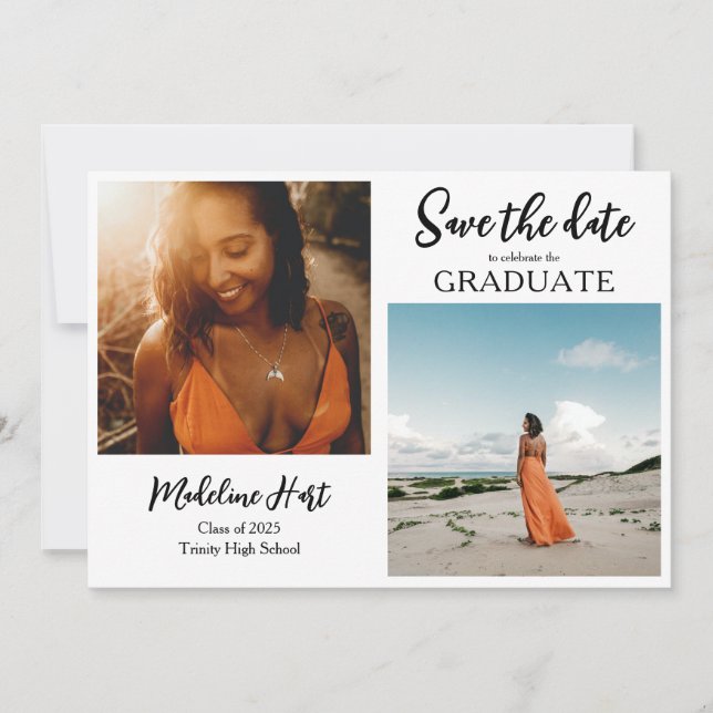 Faire-part Diplômé moderne | Réservez la date | Photo du scri (Devant)