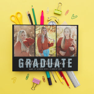 Faire-part Diplômé moderne Script 3 Photo Collage Graduation