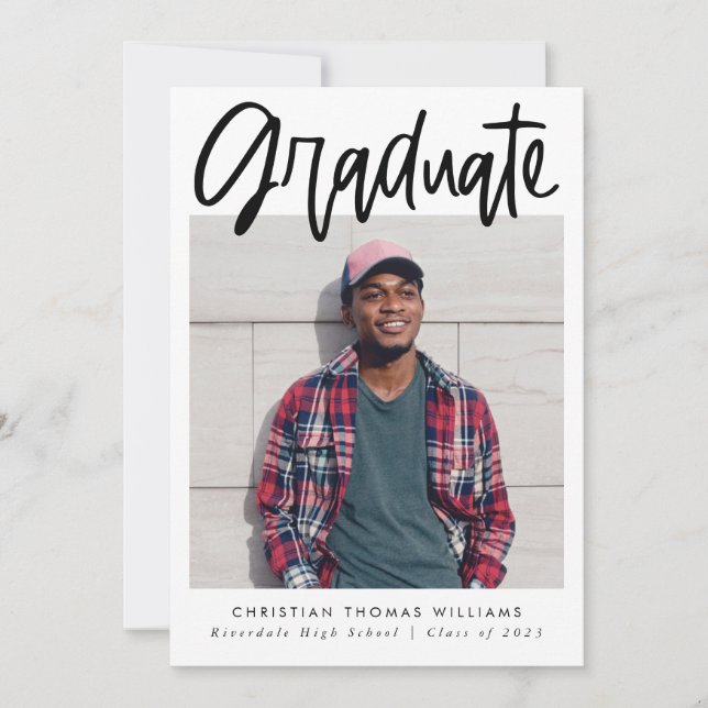 Faire-part Diplômé Moderne Script Graduation Multi Photo (Devant)