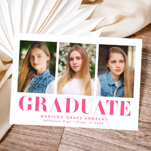 Faire-part Diplôme photo de 3 Pink Hot Simple Bold