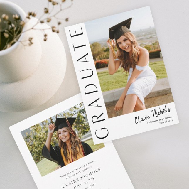 Faire-part Diplôme Photo Vertical Moderne (Modern Typography Photo Graduation Announcement. )
