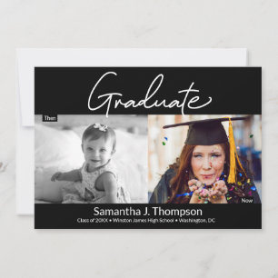 Faire-part Diplômé puis et maintenant lycée photo de fin d'ét