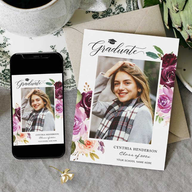 Faire-part Diplômée 2023 Fleur de Prunier Violet Fille Remise (Créateur téléchargé)