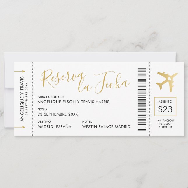 Faire-part Documento de Embarque del Avión Reserva la Fecha (Devant)