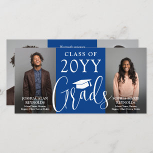 Faire-part Double Graduation 2 Grads Royal Blue Joint Photo