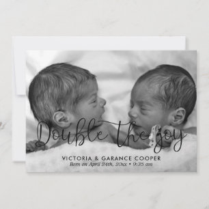 Faire-part Double la photo de naissance jumelle de joie