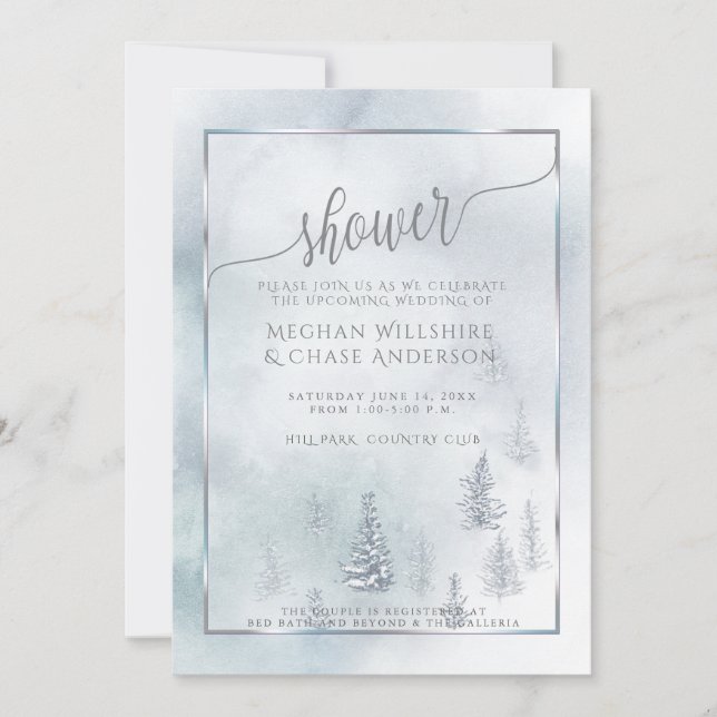 Faire-part Douche de couple | Silver Blue Winter Wonderland (Devant)