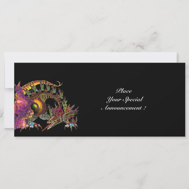 FAIRE-PART DRAGO / DRAGON DE FANTASIE EN OR ROSE VIOLET NOIR (Devant)