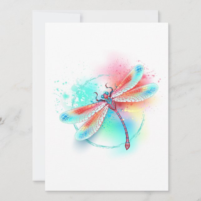 Faire-part Dragonfly rouge sur l'arrière - plan aquarelle (Devant)