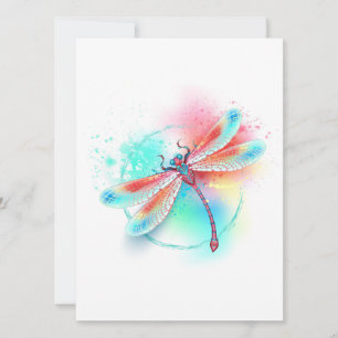 Faire-part Dragonfly rouge sur l'arrière - plan aquarelle