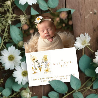 Faire-part Dreamy Floral M Initial Gold Glitter Newborn