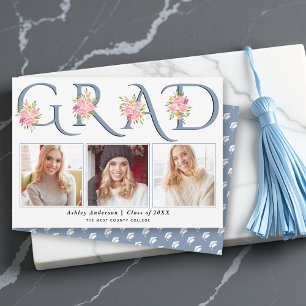 Faire-part Dusty bleu GRAD typographie rose roses photo