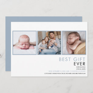 Faire-part Dusty Blue Baby Boy 3 Photo Birth