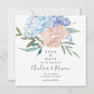 Faire-part Dusty Blue et rose Floral Enregistrer la date