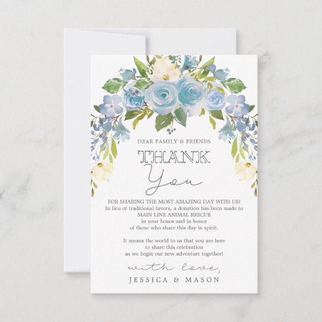 Faire-part Dusty Blue Floral en remplacement des faveurs Plac (Devant)