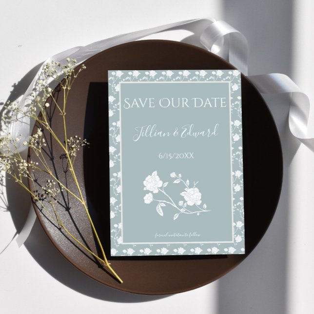Faire-part Dusty Blue Rose Enregistrer La Date Annonce (Dusty Blue Rose Save the Date)