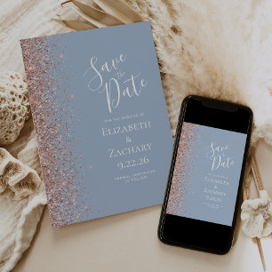 Faire-part Dusty Blue Rose Gold Enregistrer la date