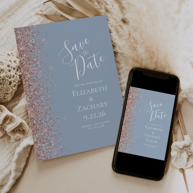Faire-part Dusty Blue Rose Gold Enregistrer la date (Créateur téléchargé)