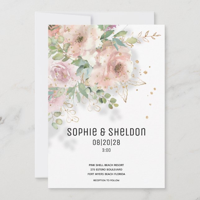 Faire-part Dusty Rose Eucalyptus Mariage de verdure A (Devant)