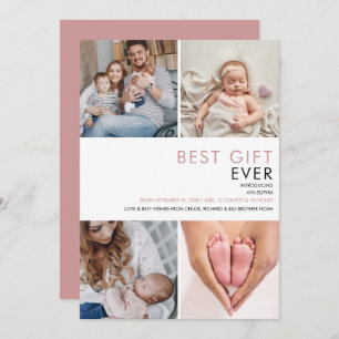 Faire-part Dusty Rose rose bébé fille 4 photo naissance