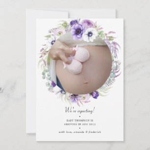 Faire-part Dusty Violet Pastel Floral Photo Grossesse